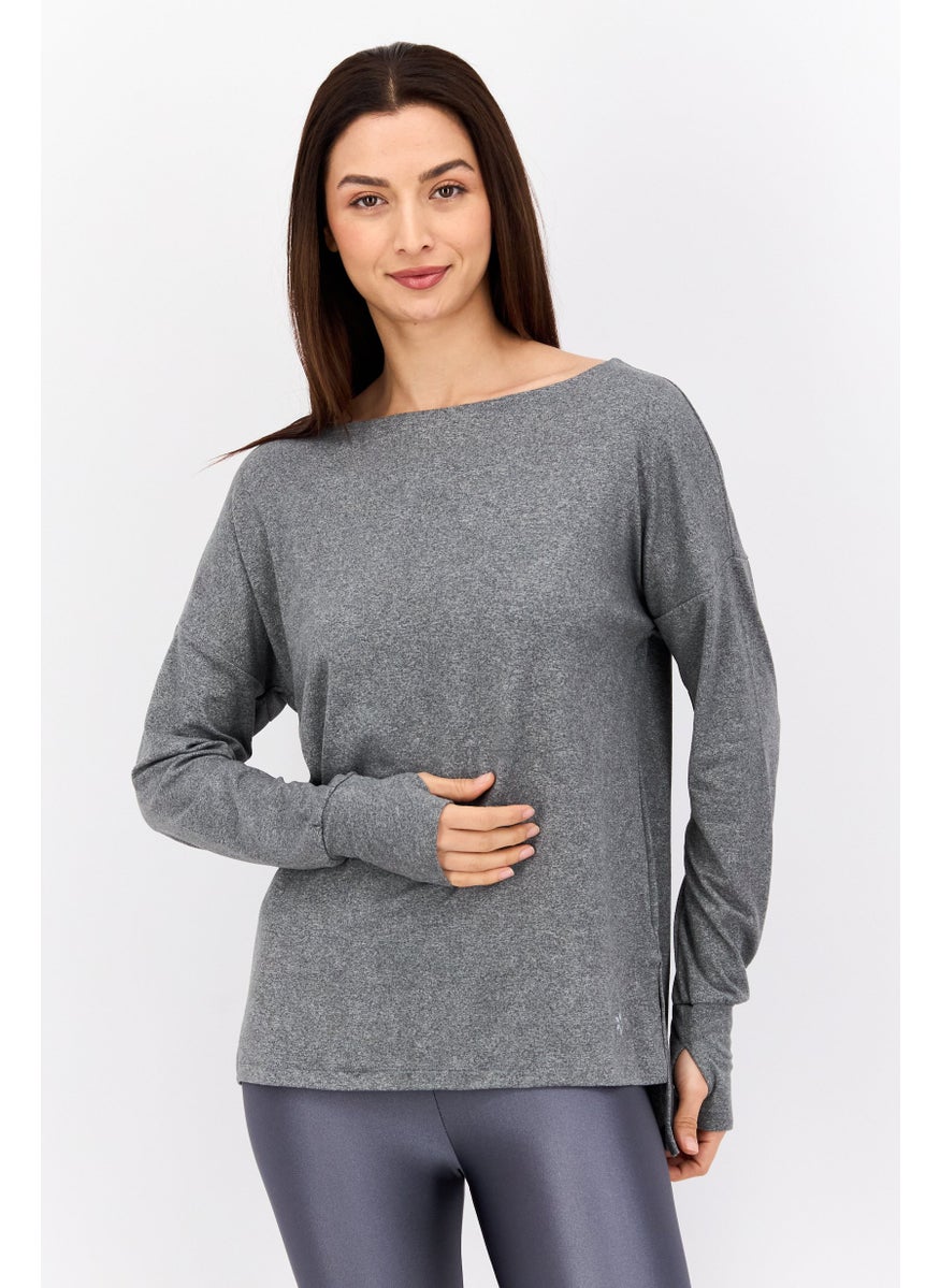 NINE WEST Women Sportswear Fit Long Sleeve Training Top, Grey Heather  - Image 1