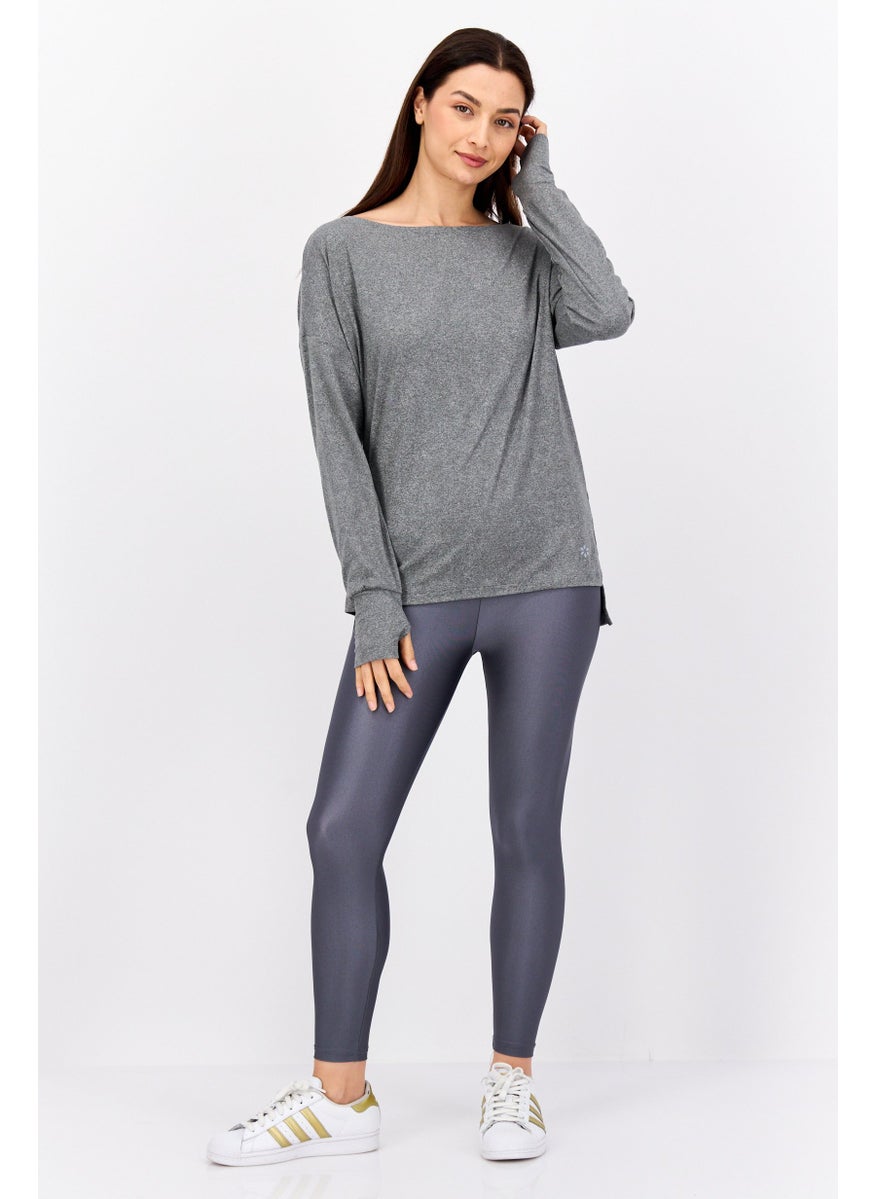 NINE WEST Women Sportswear Fit Long Sleeve Training Top, Grey Heather  - Image 4