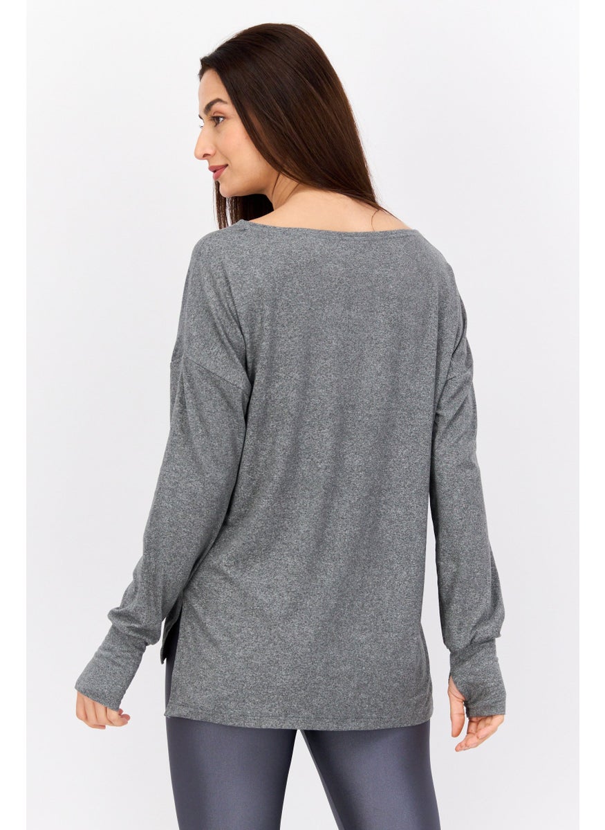 NINE WEST Women Sportswear Fit Long Sleeve Training Top, Grey Heather  - Image 2