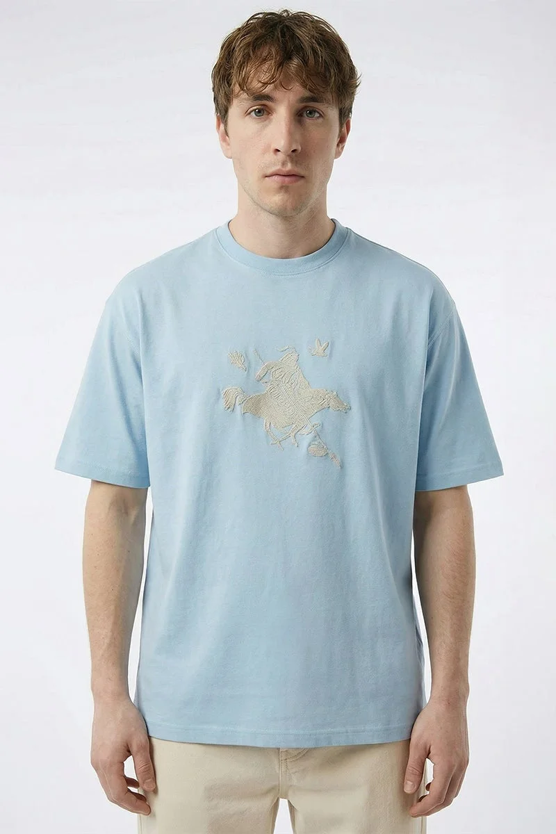 SNITCH Light Blue Embroidered Short Sleeve Regular Fit T-Shirt