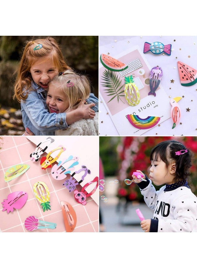 Ash & Roh® Hair Clips for Girls,100 Pcs No Slip Metal Snap Hair Clips Barrettes for Kids Teens Women, Cute Candy Color Cartoon Design Hair Pins (Animals Fruits Crowns Stars) - Image 2