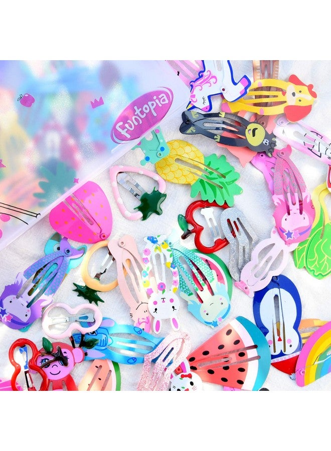 Ash & Roh® Hair Clips for Girls,100 Pcs No Slip Metal Snap Hair Clips Barrettes for Kids Teens Women, Cute Candy Color Cartoon Design Hair Pins (Animals Fruits Crowns Stars) - Image 5