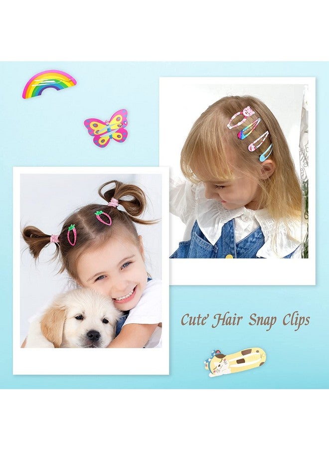 Ash & Roh® Hair Clips for Girls,100 Pcs No Slip Metal Snap Hair Clips Barrettes for Kids Teens Women, Cute Candy Color Cartoon Design Hair Pins (Animals Fruits Crowns Stars) - Image 3