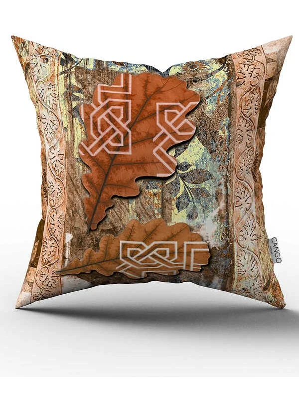 Cango Home Double Sided Brown Orange Leaf Patterned Digital Printed Throw Pillow Cover CGH1058