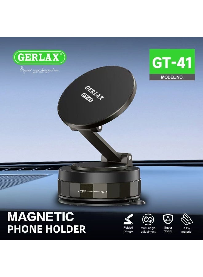 GERLAX GT-41 Magnetic Car Phone Mount – Vacuum Suction Holder with ON/OFF Lock, Foldable Design & Universal Compatibility - Image 1