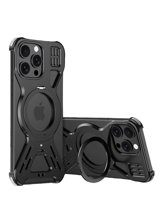 Farahom Magnetic Metal for iPhone 16 Pro Max Case Frameless with 360° Stand, Compatible with MagSafe, Aluminum Alloy Phone Protective Shockproof Shell, Black - Image 1