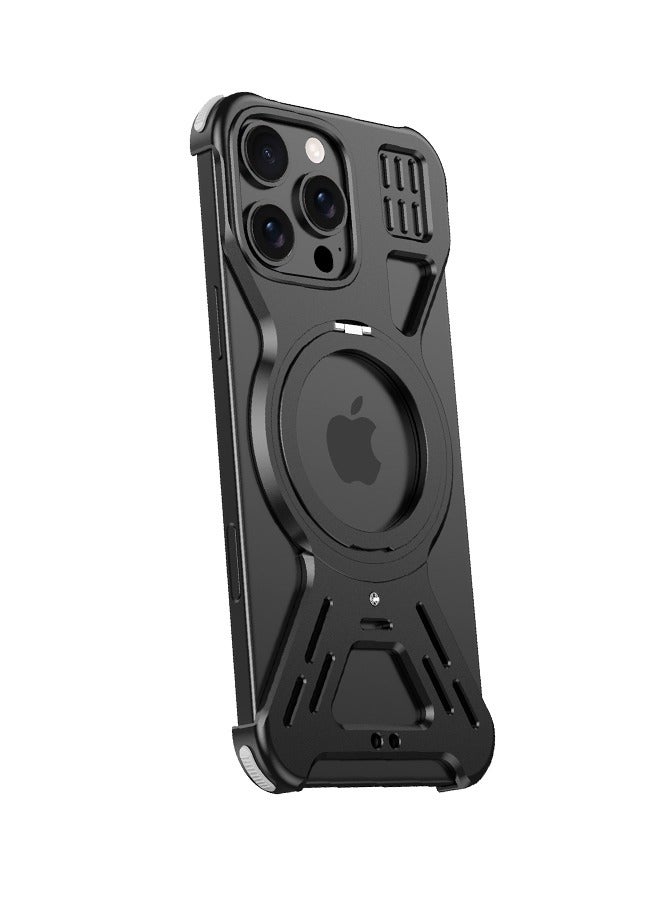 Farahom Magnetic Metal for iPhone 16 Pro Max Case Frameless with 360° Stand, Compatible with MagSafe, Aluminum Alloy Phone Protective Shockproof Shell, Black - Image 2