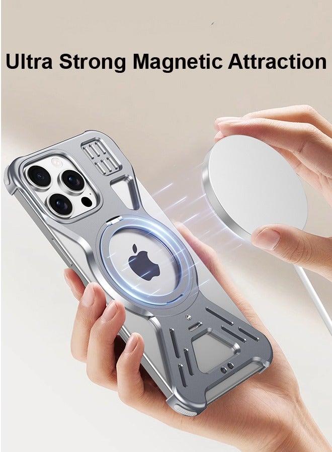 Farahom Magnetic Metal for iPhone 16 Pro Max Case Frameless with 360° Stand, Compatible with MagSafe, Aluminum Alloy Phone Protective Shockproof Shell, Black - Image 3