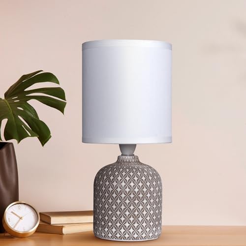 MAGIK Moroccan Mist Decorative Table Lamp (Taupe) | Concrete Base with Off-White Fabric Shade | Includes 5W LED Bulb | E14 Holder | Elegant Ambient Lighting for Bedroom, Living Room & Study - Image 1