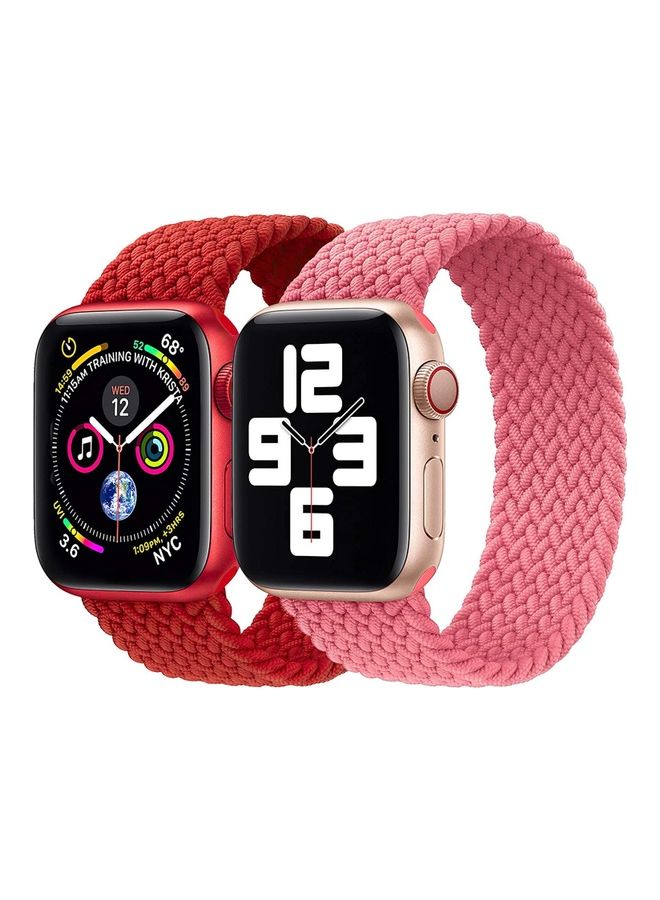 vesus 2-Pack Braided Solo Loop Strap Band for Apple Watch 42/44mm Pink/Red