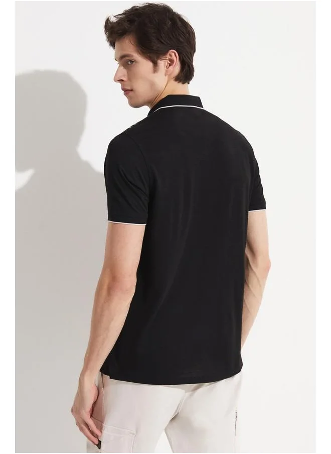 جون June Exclusive Men Slim Fit Polo Neck Short Sleeve T-shirt Black