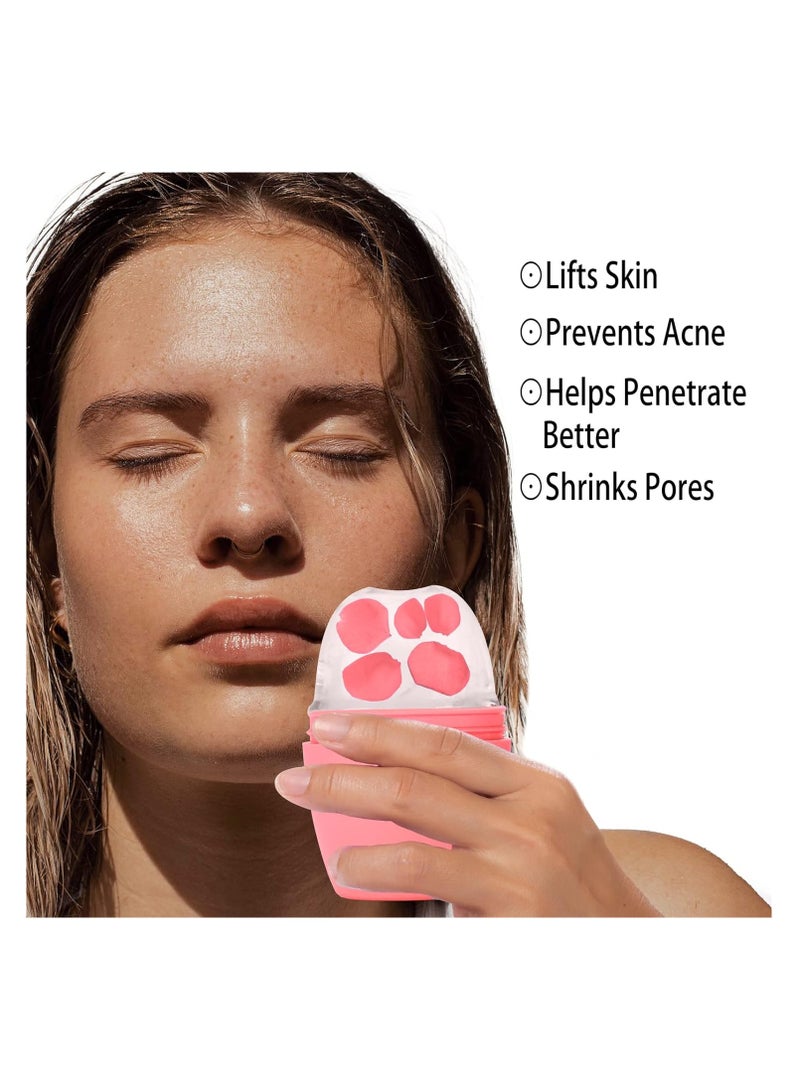 بكرة ثلج للوجه، تدليك الوجه التجميلي، مكعب توهج للوجه، أدوات العناية بالبشرة للتخلص من تجاعيد العين، تخفيف الانتفاخات (وردي) - Image 2