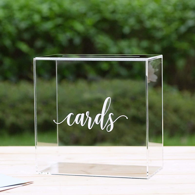 BEST MEDIA Large Transparent Acrylic Wedding Card Box with Slot, a Secure Wishing Well Money Box for Receptions, and a Lockable Memory Box- 25x25x14cm - Secure - 1 Piece - Transparent