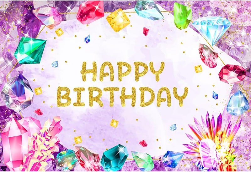 Renaiss 5x3ft Gemstone Birthday Backdrop for Her She is a Gem Birthday Photography Background Happy Birthday Banner Jewel Diamond Crystal Princess Girls Kids Birthday Party Decor Photo Booth Props - Image 5