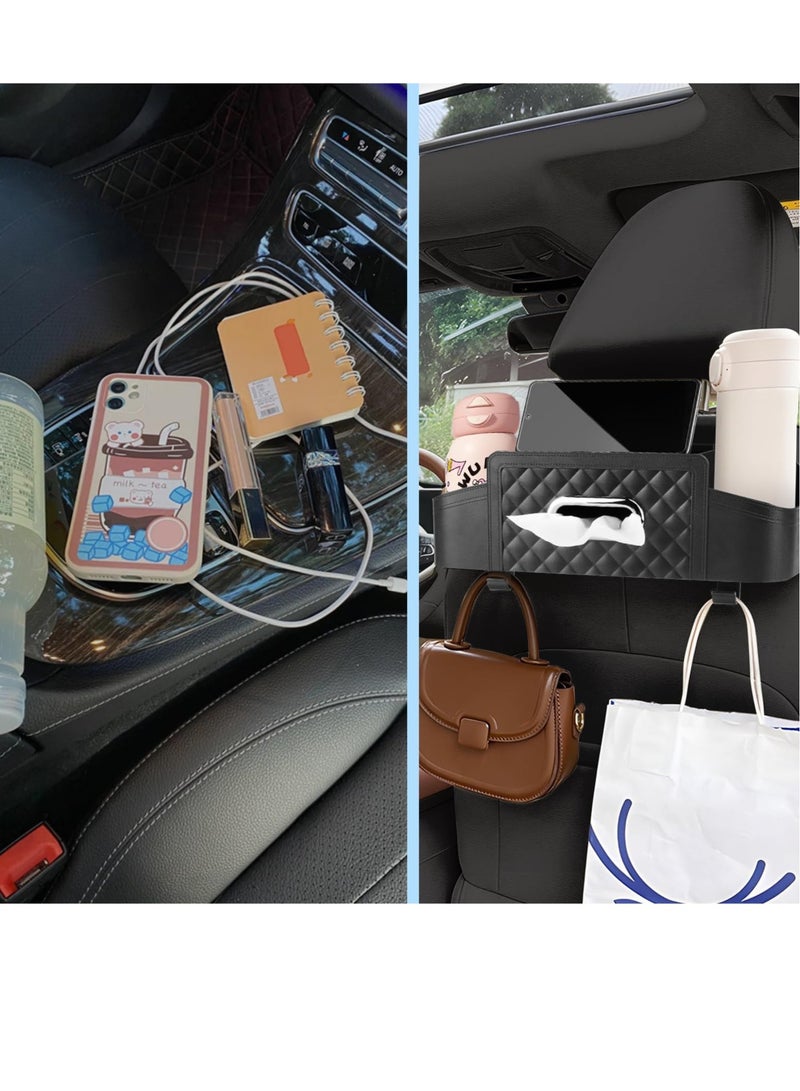 Excefore Car Back Seat Storage Organizers, with 2 Drink Cup Holder, Tissue Box and Storage Box Hook, Auto Multi Functional Storage, for Kids, Men, Women and Travel (Black) - Image 3