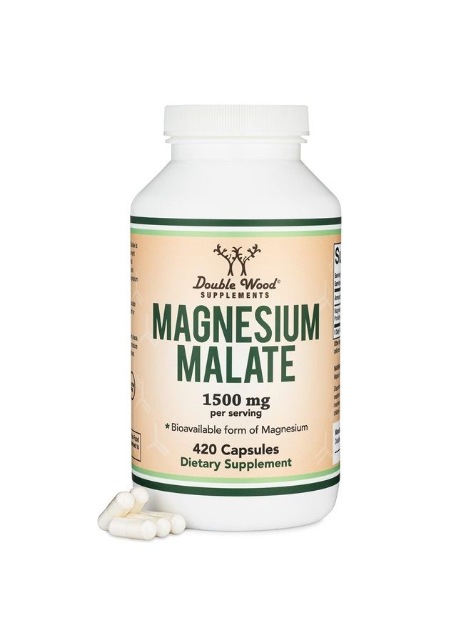 Double Wood Supplements Magnesium Malate Capsules (420 Count) - 1,500mg Per Serving (Magnesium Bonded to Malic Acid), Third Party Tested, Vegan Friendly, Gluten Free, Manufactured in The USA by Double Wood Supplements  - Image 1