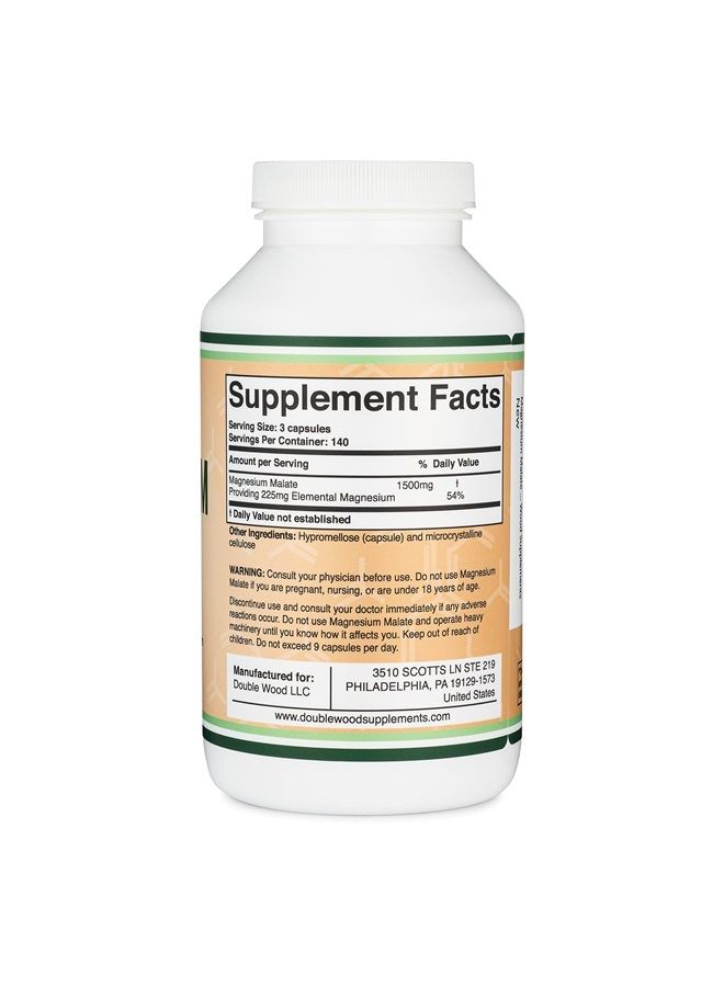 Double Wood Supplements Magnesium Malate Capsules (420 Count) - 1,500mg Per Serving (Magnesium Bonded to Malic Acid), Third Party Tested, Vegan Friendly, Gluten Free, Manufactured in The USA by Double Wood Supplements  - Image 2