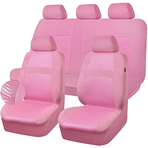 CAR PASS Pink Car Seat Cover Full Sets, Air Breath in Summer Mesh Seat Cover 5mm Sponge Airbag Composite, Cute for Women Girly, Universal Fit SUV, Vans, sedans,Trucks, Automotive Interior All Pink - Image 1