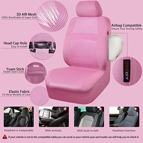 CAR PASS Pink Car Seat Cover Full Sets, Air Breath in Summer Mesh Seat Cover 5mm Sponge Airbag Composite, Cute for Women Girly, Universal Fit SUV, Vans, sedans,Trucks, Automotive Interior All Pink - Image 2