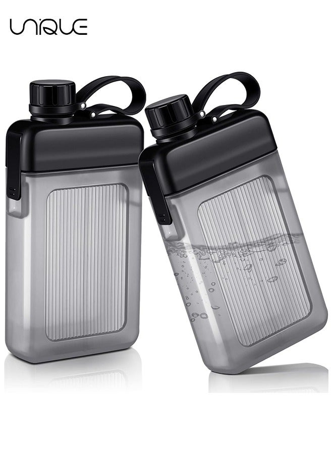 Unique 1 Pcs Flat Water Bottle 13oz Plastic Flask，Square Bottle Portable Travel Mug Pocket Water Bottle for Sports, Camping, Gym, Fitness, Outdoor - Black  - Image 1