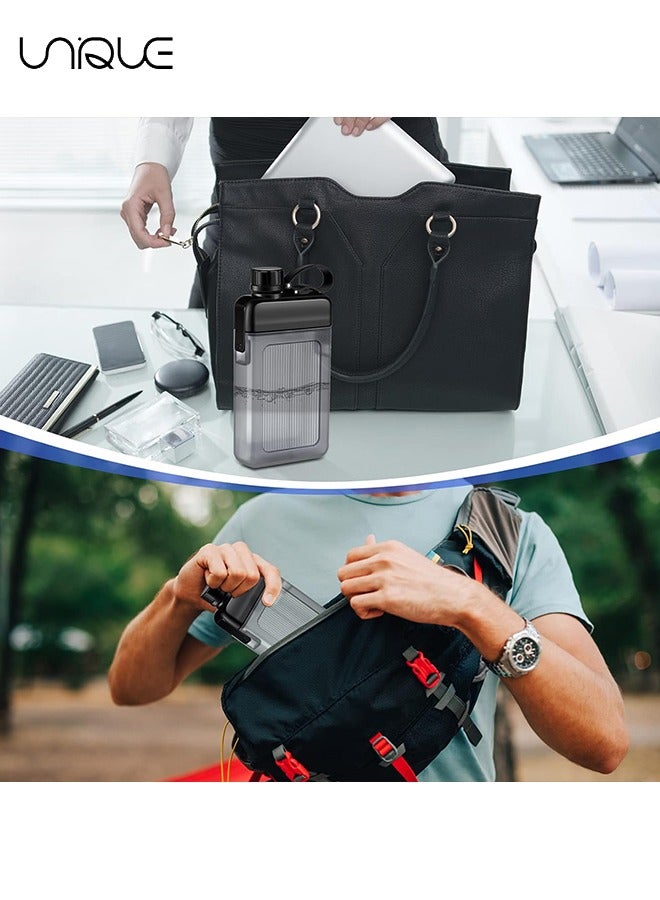 Unique 1 Pcs Flat Water Bottle 13oz Plastic Flask，Square Bottle Portable Travel Mug Pocket Water Bottle for Sports, Camping, Gym, Fitness, Outdoor - Black  - Image 4