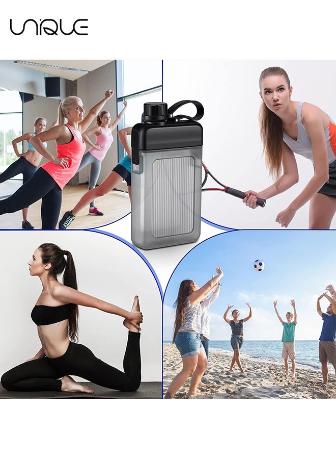 Unique 1 Pcs Flat Water Bottle 13oz Plastic Flask，Square Bottle Portable Travel Mug Pocket Water Bottle for Sports, Camping, Gym, Fitness, Outdoor - Black  - Image 5