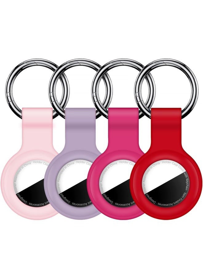 Linsaner [4 Pack] Compatible with AirTag Case Keychain for Air Tag Holder Silicone for AirTags Key Ring Cases Tags Chain for AirTag GPS Item Finders Accessories, Pink/Hot Pink/Light Purple/Red - Image 1