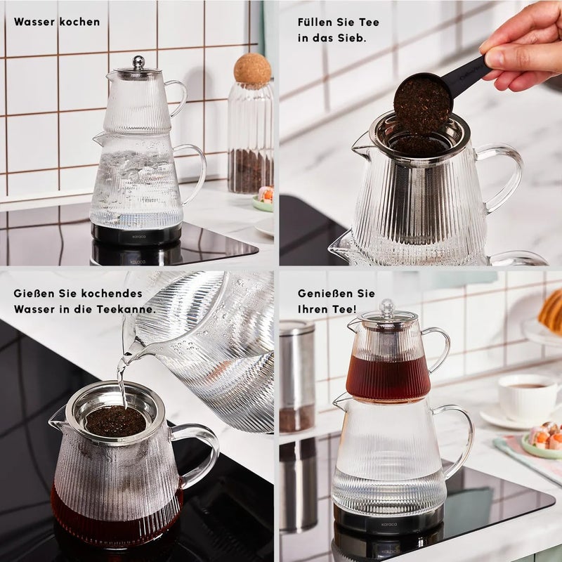 Karaca Keops Turkish Small Teapot with Infuser and Lid (450 ml Tea Pot & 1500 ml Induction Kettle) - Borosilicate Glass Small Teapot Set for Stovetops - Clear Tea Maker with 10-15 Cups Capacity - Image 2