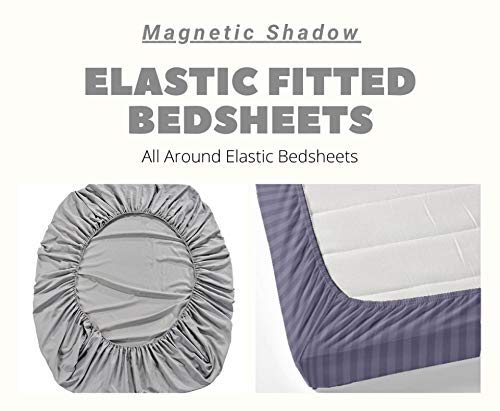 Magnetic Shadow King Size Bed Cotton Elastic Fitted Bedsheet with 2 Pillow Covers (240 X 260 cms, Grey Leaves) (Multi Hexagons) - Image 2