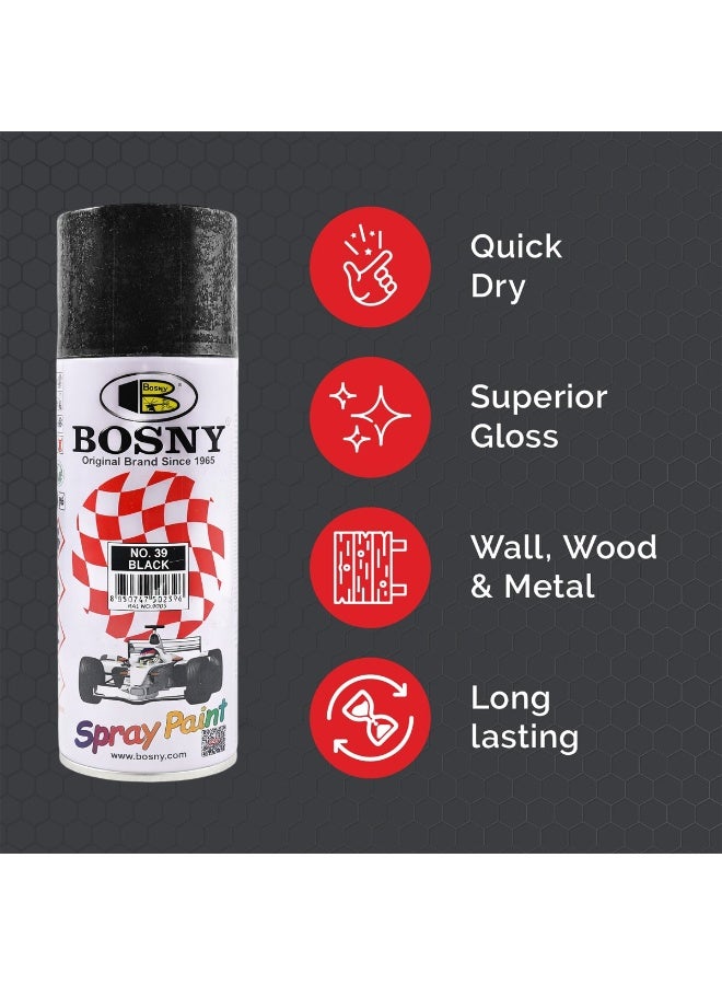 Bosny No.39 Black Spray Paint 400ml, Multi Surface Aerosol Paint for Metal Wood Wall Glass Automotive Touch Up, Quick Dry High Gloss Durable Finish Spray Paint for Home Interior Exterior DIY Projects - Image 5