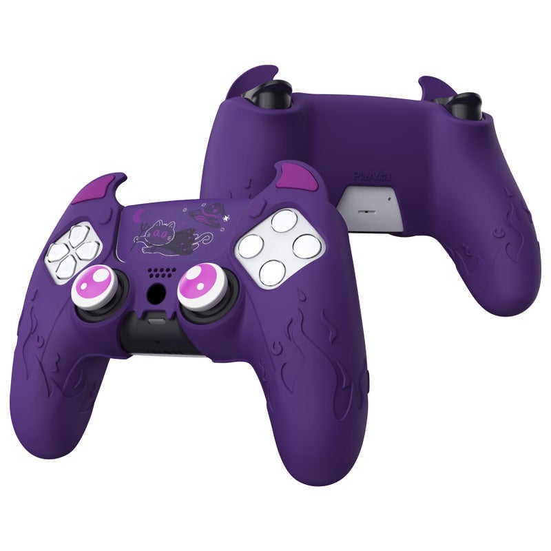 PlayVital Halloween Cute Demon Controller Silicone Case for ps5, Kawaii Controller Cover Gamepad Skin Protector for ps5 with Touch Pad Sticker & Thumb Grip Caps - Purple - Image 1
