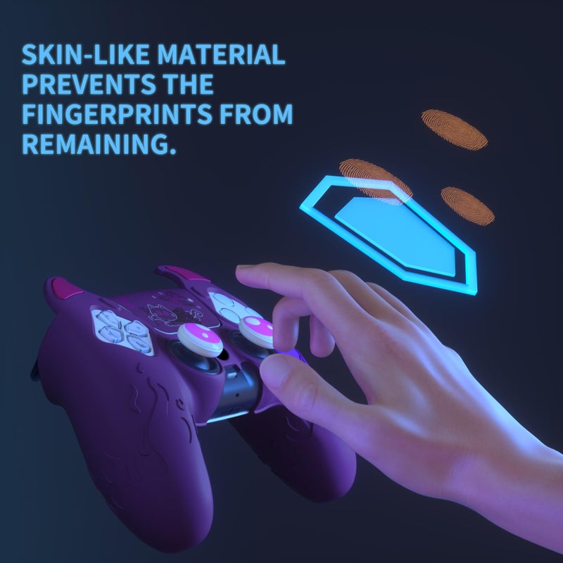 PlayVital Halloween Cute Demon Controller Silicone Case for ps5, Kawaii Controller Cover Gamepad Skin Protector for ps5 with Touch Pad Sticker & Thumb Grip Caps - Purple - Image 3