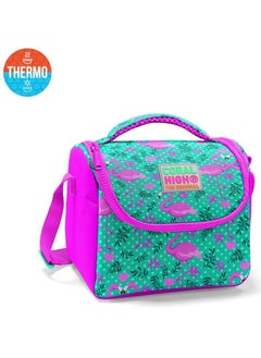 CORAL HIGH Kids Water Green Pink Flamingo Patterned Thermo Lunch Box 11712  - Image 1