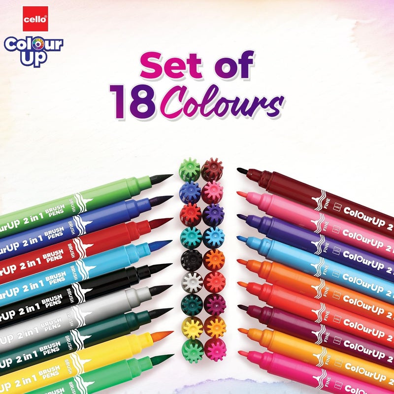 Cello Cello BrushTip Pens Multicolor 18 Shades Set (Pack of 1)  - Image 3