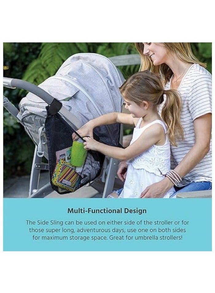 Side Sling, Universal Fit Stroller Mesh Cargo Net and Organizer, Extra Stroller Storage Space, Non-Slip and Adjustable Straps, Black - Image 3
