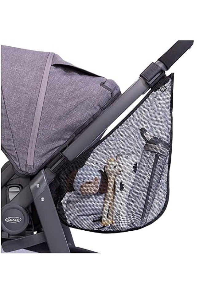Side Sling, Universal Fit Stroller Mesh Cargo Net and Organizer, Extra Stroller Storage Space, Non-Slip and Adjustable Straps, Black - Image 1