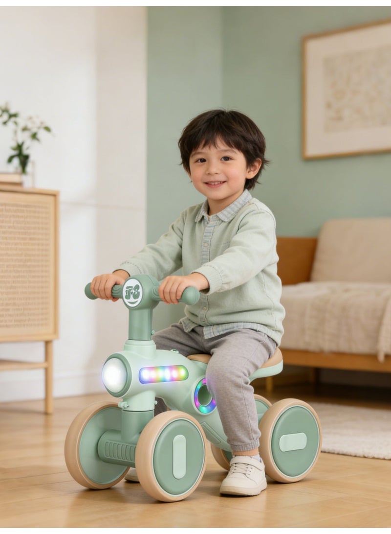 Sharpdo Kids Balance Bike, 4-Wheel Silent and Durable, with Large Anti-Slip Wheels, for 1-3 Years Kids Boys and Girls Gifts, Music and Light-up Indoor Outdoor Ride On Toy - Image 1