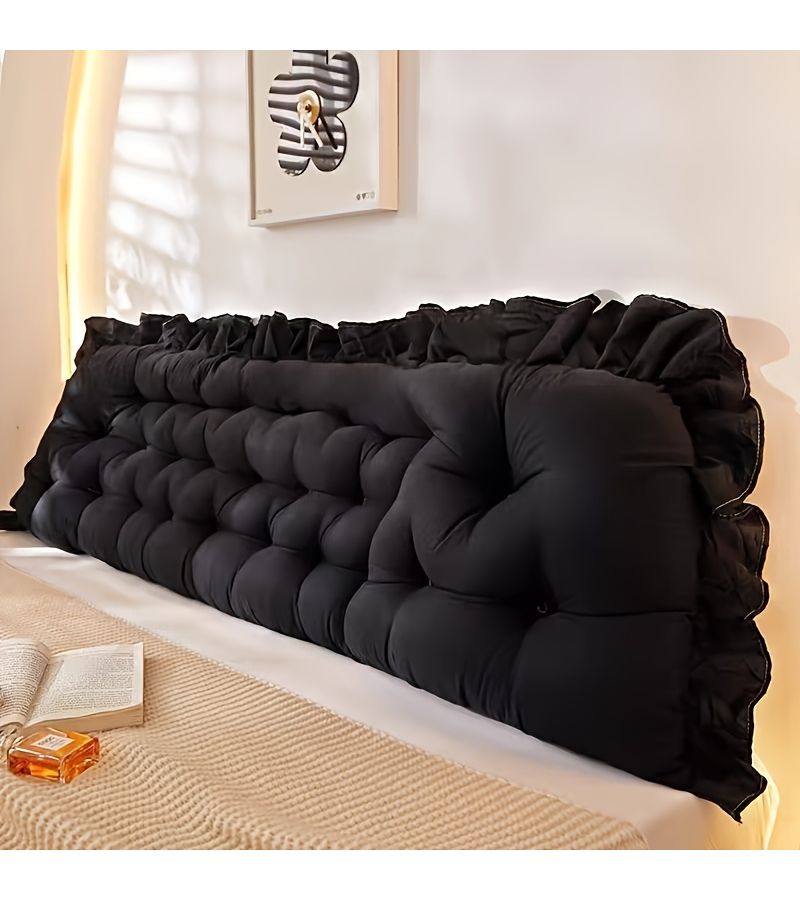 1pc European Ruffled Lace Cushion Pillow Black Solid Color 78 74 X 19 69 Inch Polyester Bedroom Sofa Decorative Throw Pillow Home Decor Accent Guest Room Gift - Image 1