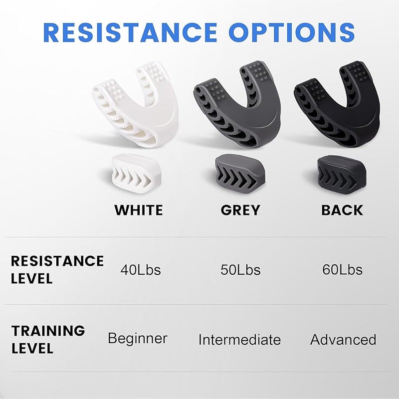 تيوو 9PCS Jaw Exerciser for Men & Women, 2 Model Set with 3 Resistance Levels Silicone Jaw Toner for Beginner, Intermediate & Advanced Users, Jawline Exerciser (White/Grey/Black) - Image 2