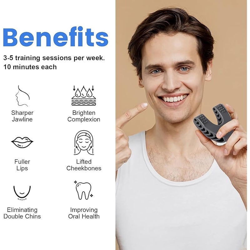 تيوو 9PCS Jaw Exerciser for Men & Women, 2 Model Set with 3 Resistance Levels Silicone Jaw Toner for Beginner, Intermediate & Advanced Users, Jawline Exerciser (White/Grey/Black) - Image 5