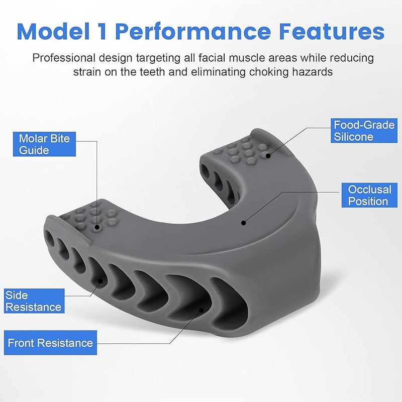 تيوو 9PCS Jaw Exerciser for Men & Women, 2 Model Set with 3 Resistance Levels Silicone Jaw Toner for Beginner, Intermediate & Advanced Users, Jawline Exerciser (White/Grey/Black) - Image 3