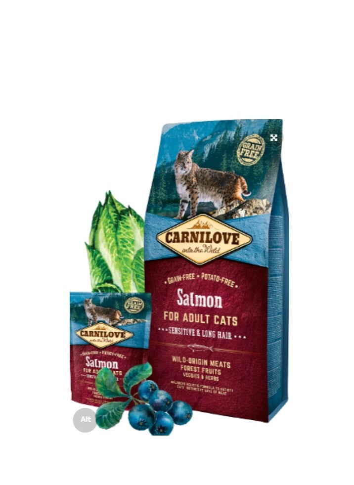 CARNILOVE Carnilove Salmon Flavor Dry Cat Food for Sensitive and Long-Haired Adult Cats 2 kg  - Image 1