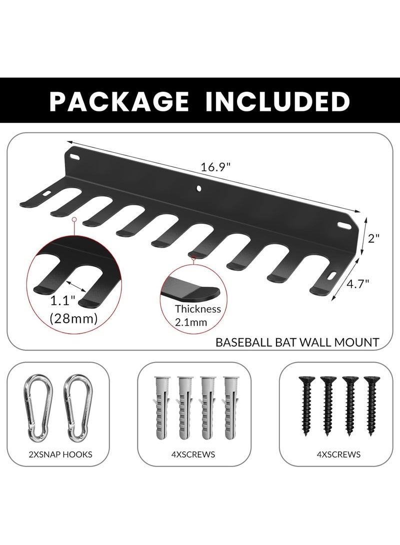 YelaJoy Baseball & Softball Bat Rack Wall Mount – Heavy Duty Bat Holder for 16 Bats, Organizer Hook Clip for Dugout Fence, Home Garage, Black (1 Pack) – 6-Gauge Steel Construction - Image 4