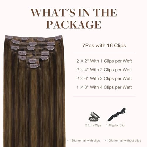 Goo-Goo GOO GOO Clip in Hair Extensions Real Human Hair Remy Human Hair Extensions Clip ins for Women Natural Human Hair 14inch 120g 7Pcs 2C4E6C Brown Sugar Swirl Highlights - Image 3