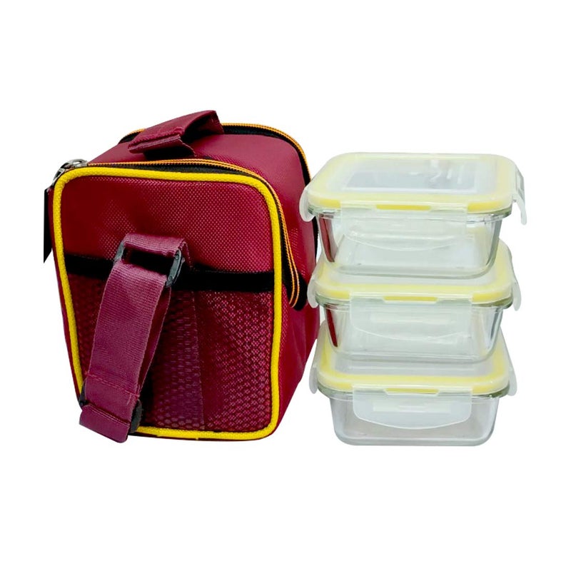 Lemon Tree Borosilicate Glass Lunch Box Set of 3 320ml Square Containers LeakProof AirTight Microwave Oven Safe Yellow - Image 2