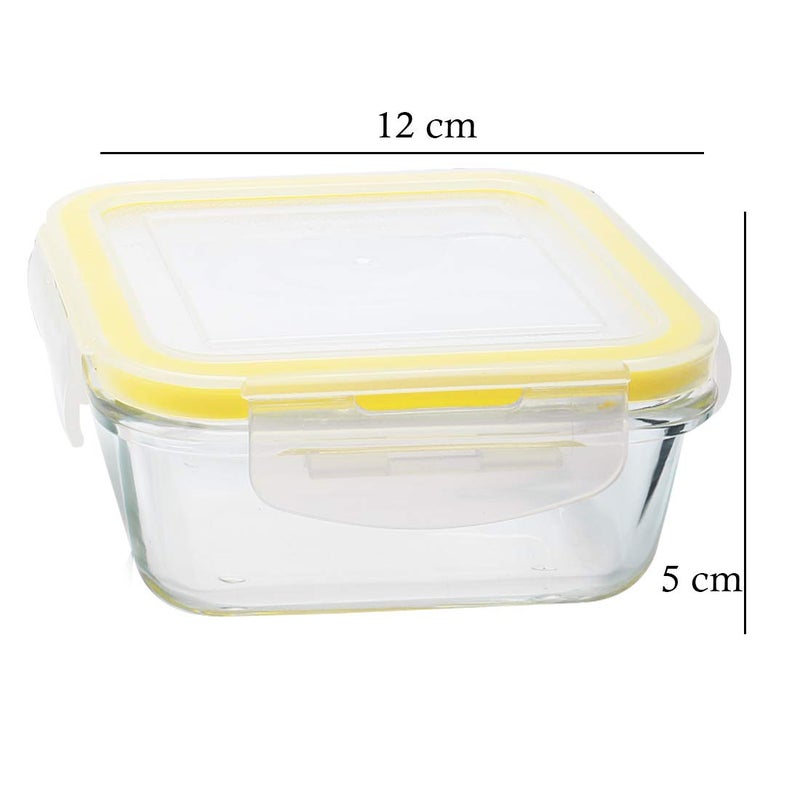 Lemon Tree Borosilicate Glass Lunch Box Set of 3 320ml Square Containers LeakProof AirTight Microwave Oven Safe Yellow - Image 5