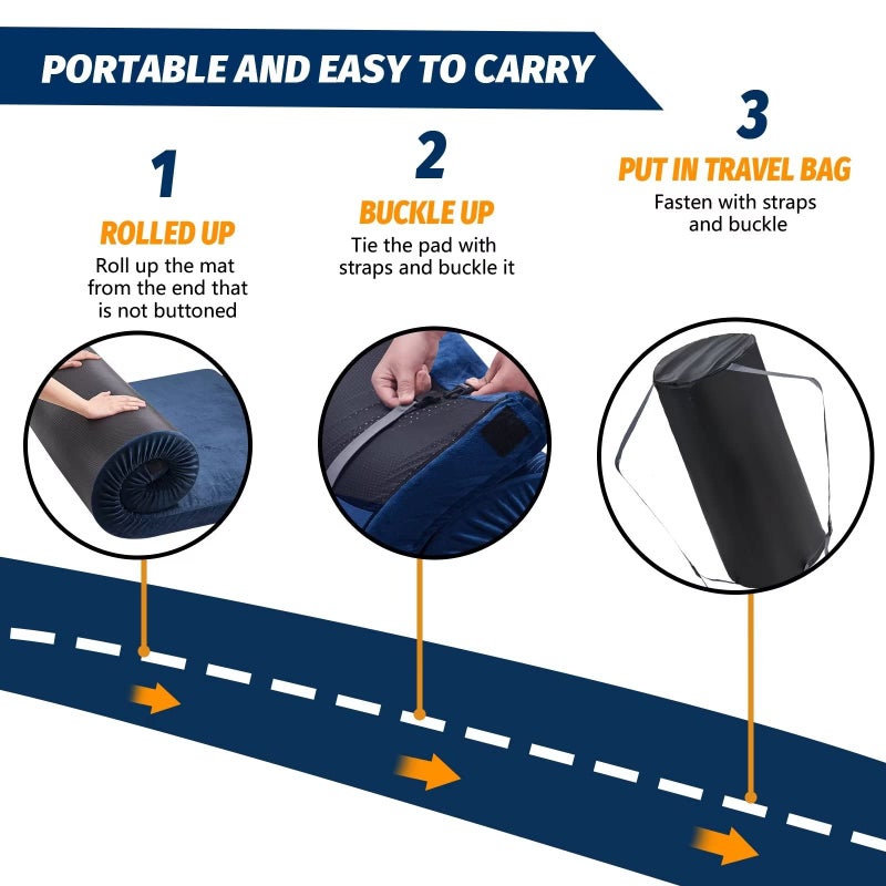 CYMULA CertiPUR-US Memory Foam Camping Mattress Pad, Portable Foam Sleeping Pad for Camping, Roll up Sleeping Mat for Adults Floor Mattress Guest Floor Bed for Sleepover, Car, Tent SUV Cot Mattress - Image 3