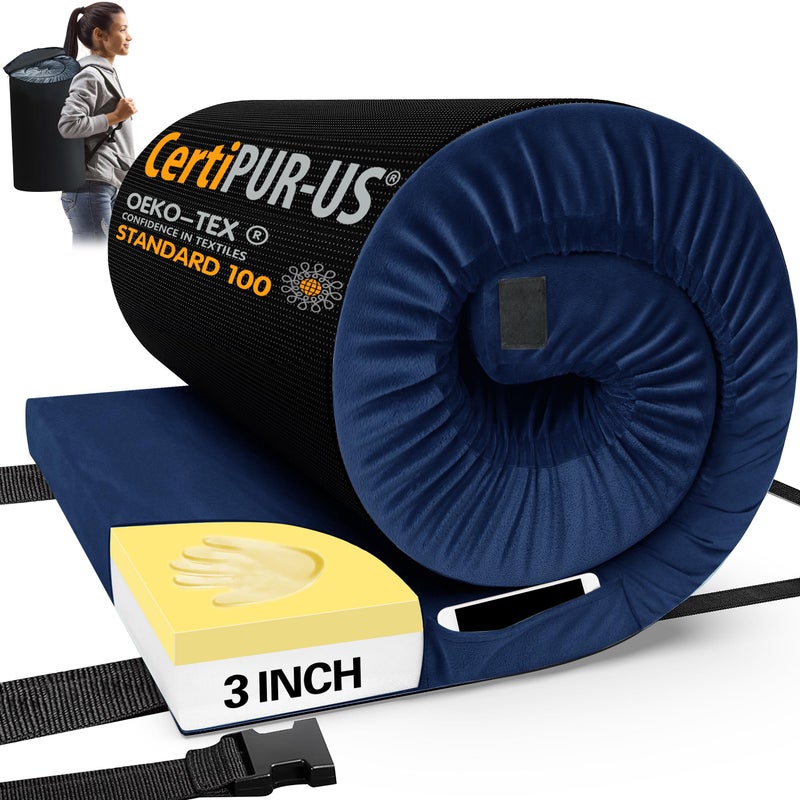 CYMULA CertiPUR-US Memory Foam Camping Mattress Pad, Portable Foam Sleeping Pad for Camping, Roll up Sleeping Mat for Adults Floor Mattress Guest Floor Bed for Sleepover, Car, Tent SUV Cot Mattress - Image 1