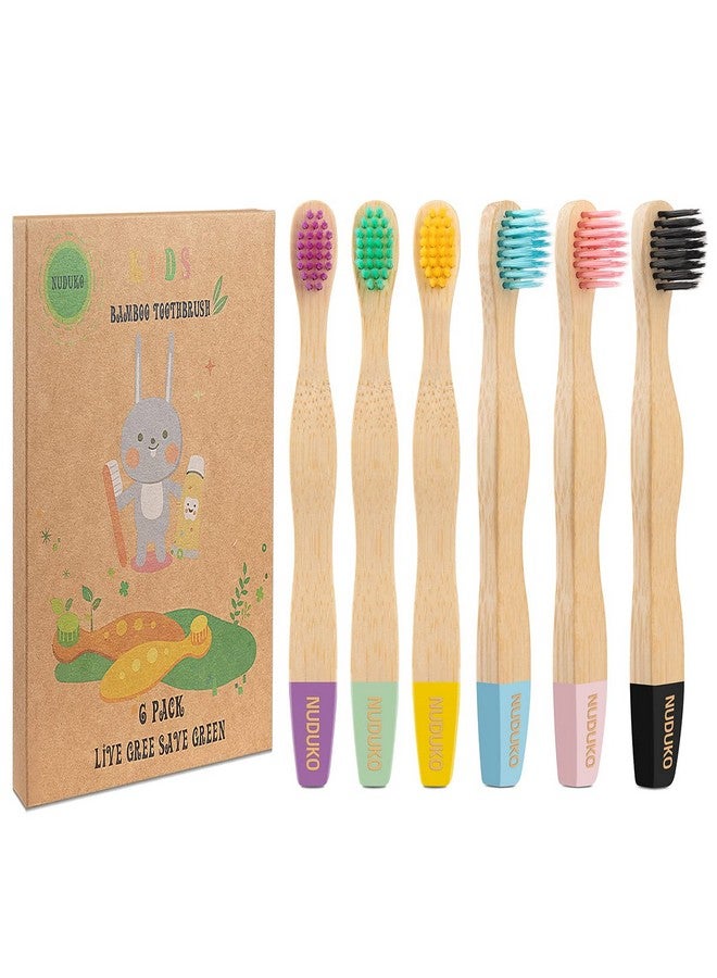 NUDUKO Bamboo Kids Toothbrushes (6 Pack) - Soft Bristle Organic Compostable BPA Free Toothbrush for Kids Toddler Baby Tooth Brush, Eco Friendly Natural Biodegradable Wooden Toothbrush - Image 1