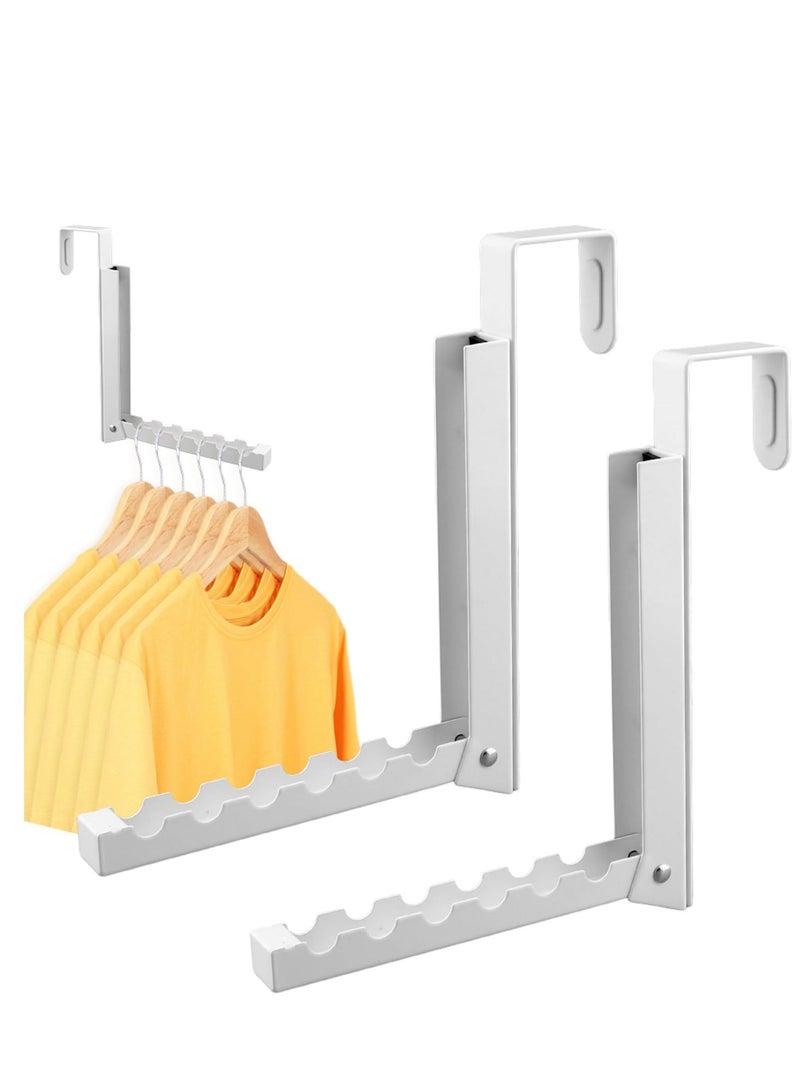 2 Pack Over The Door Hooks Hanger, Collapsible Folding Over The Door Organizer Rack, with 6 Groves for Hanging Clothes Space Saving Iron, for Clothes, Coats, Towels for Bedroom Bathroom (White) - Image 3